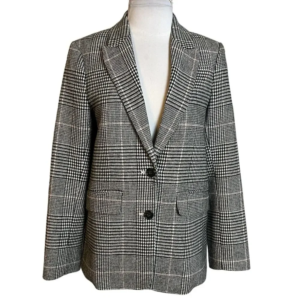 J. Crew Boyfriend Blazer Jacket Glen Plaid black white pink Sz 6